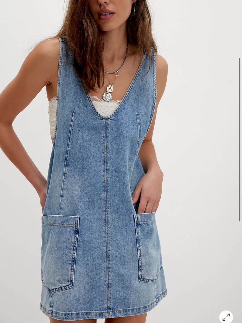 Free People We The Free High Roller Skirtall Denim Mini Dress / Overall Dress
